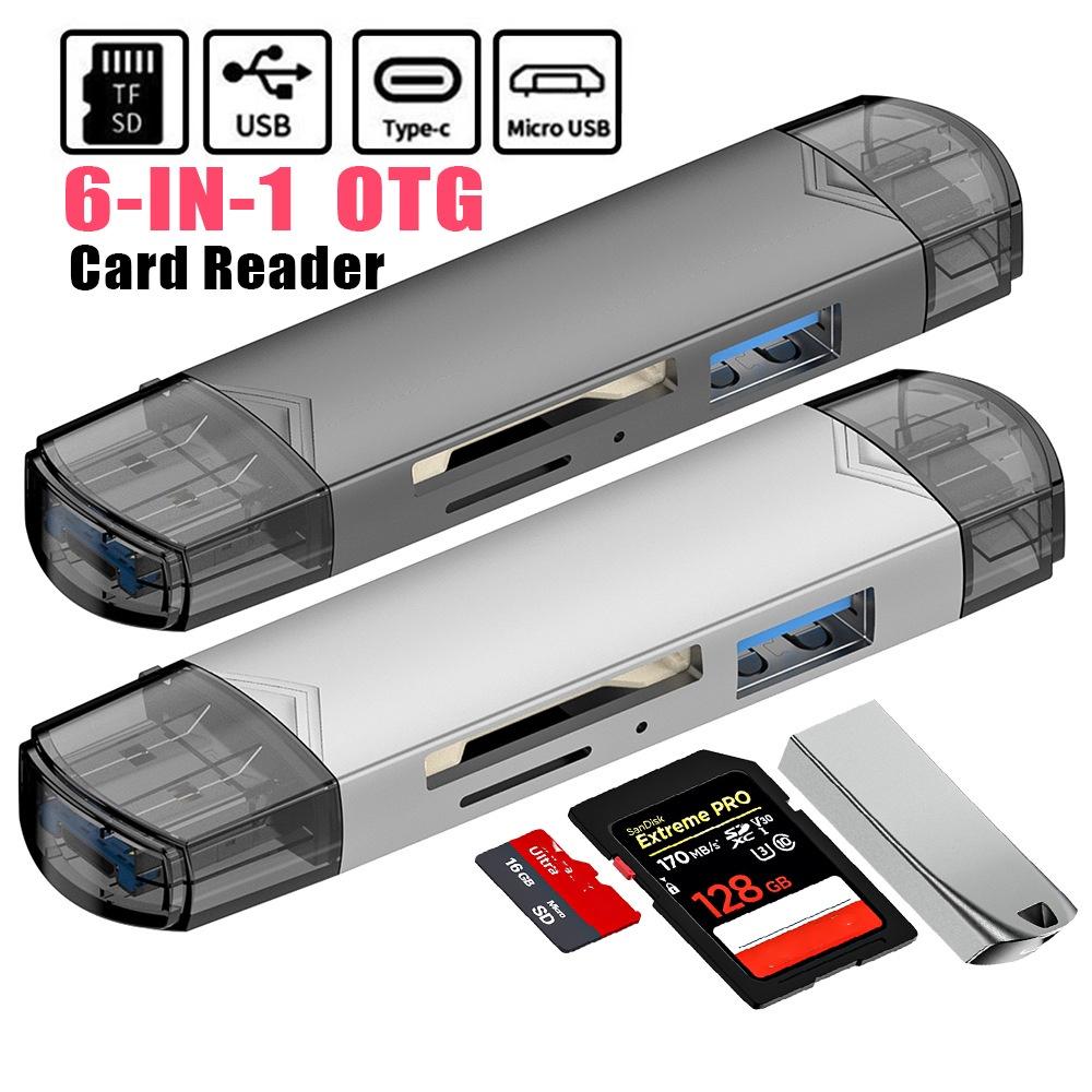 6 in1 OTG Card Reader USB 3.0 To Type C Micro USB Adapter Flash Drive Smart Memory Card Reader TF Camera Mini SD Cardreader