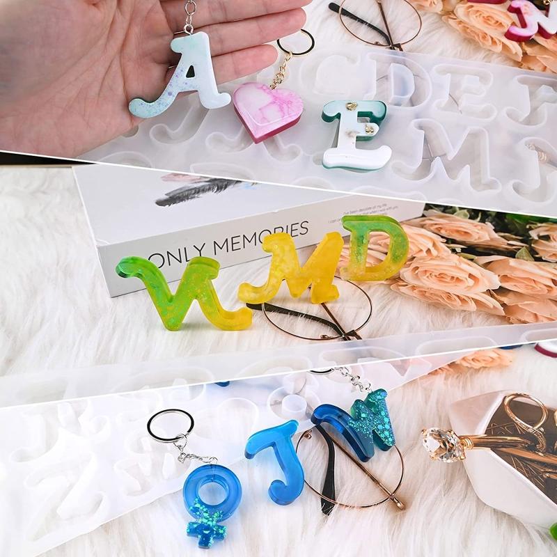 Silicone Alphabet Resin Molds Kit Letter Silicone Mold Epoxy Resin Casting Mold Keychain Making Set Keychain Supplies