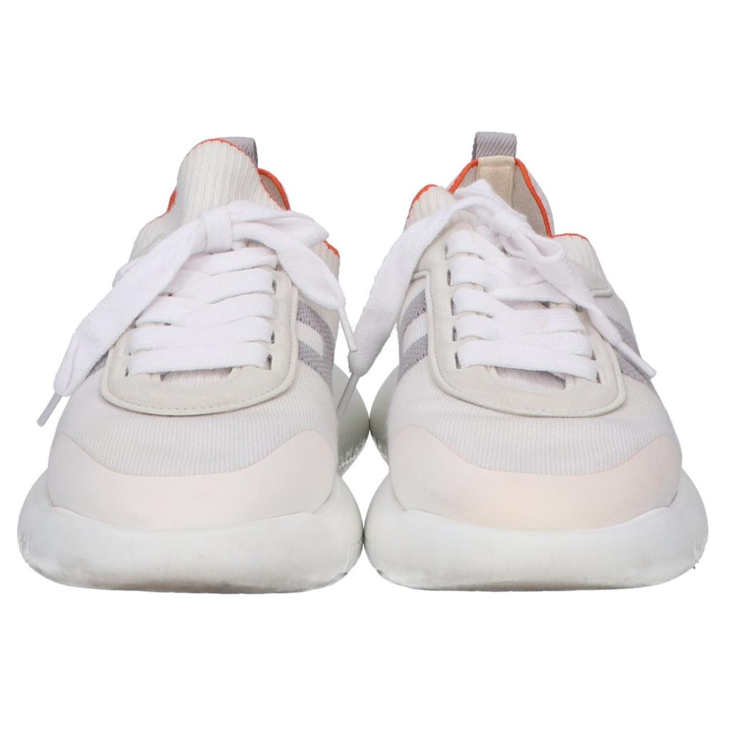 HERMES Crew knit and chevre velvet H logo low-top sneakers shoes 37 White x grayUsed