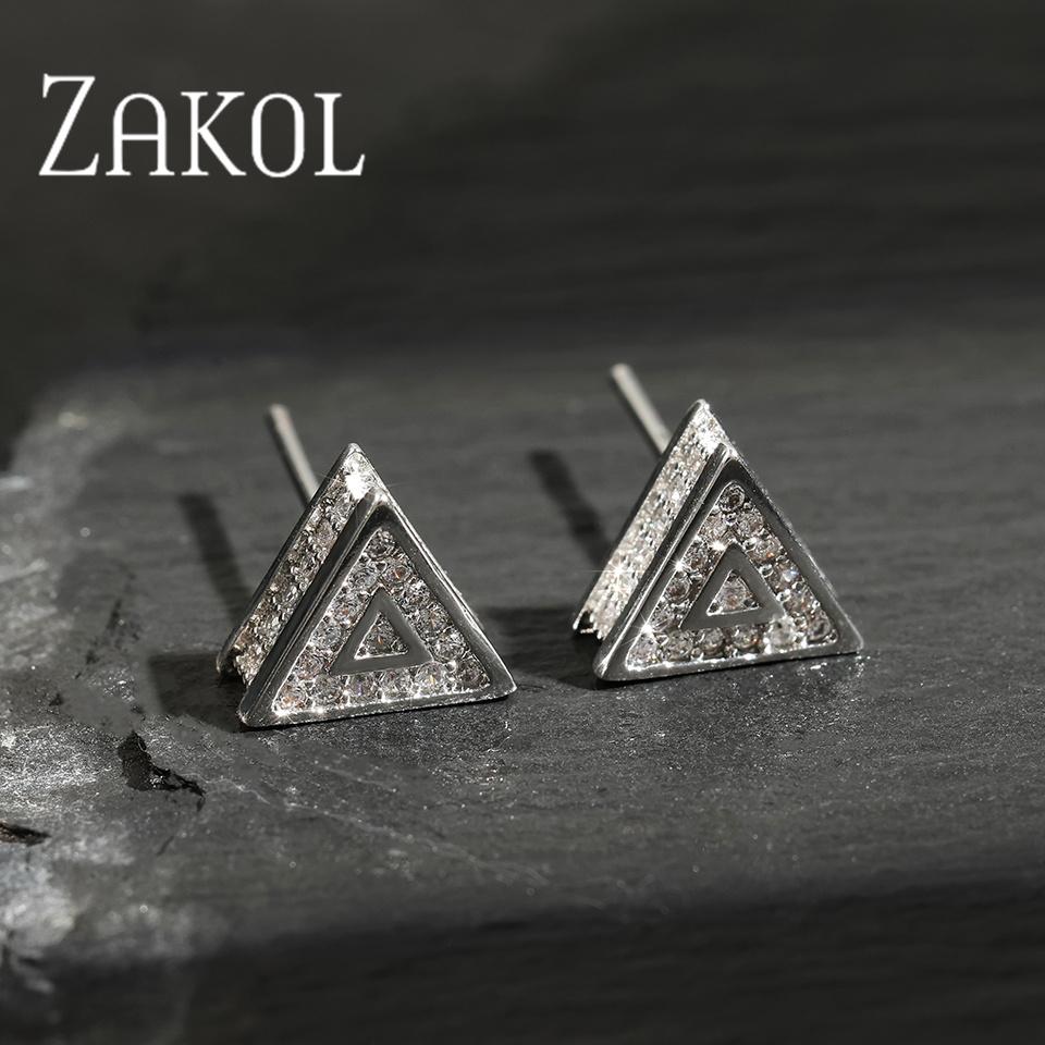 ZAKOL Trendy Hip-hop Rock Triangle Zircon Stud Earrings For Women Men Micro-set Piercing Crystal Daily Jewelry Accessories