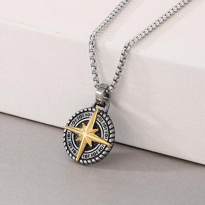 2025 Schmuck Hexagramm Stern Halskette Herrenmode Einfacher Runder Kompass Anhänger Schmuck