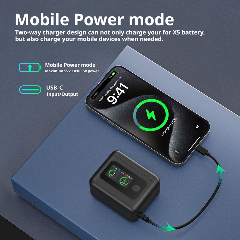 Портативное 2-слотовое быстрое зарядное устройство для аккумулятора Insta360 X5, с цветным ЖК-экраном высокой четкости и боксом для хранения, решает проблему медленной зарядки аккумулятора