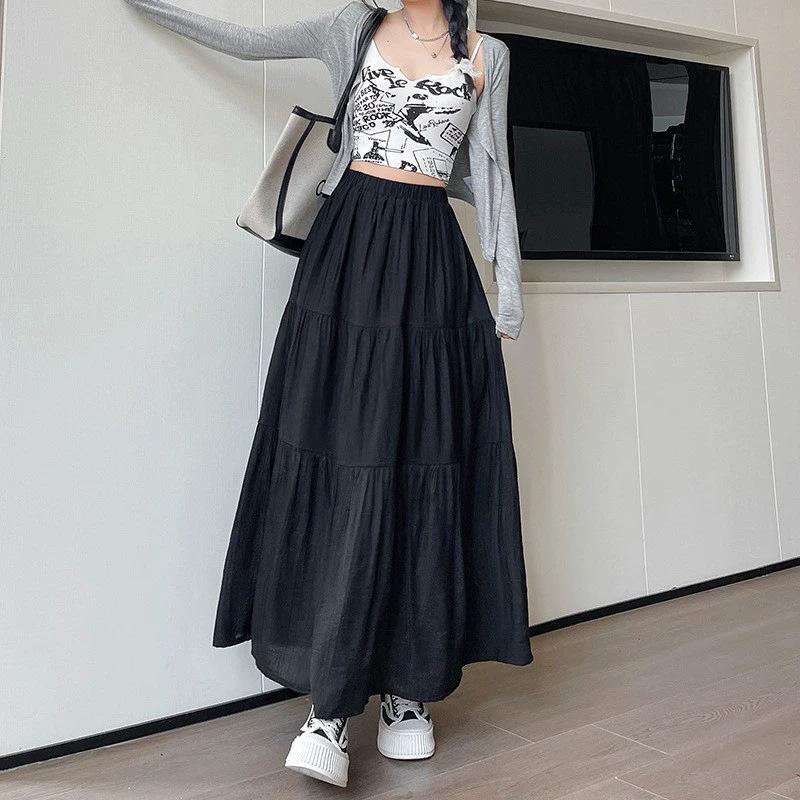 

Весна и Лето Новая Юбка А-силуэта с высокой талией, нежная драпировка, юбка-маленький торт XL чёрный