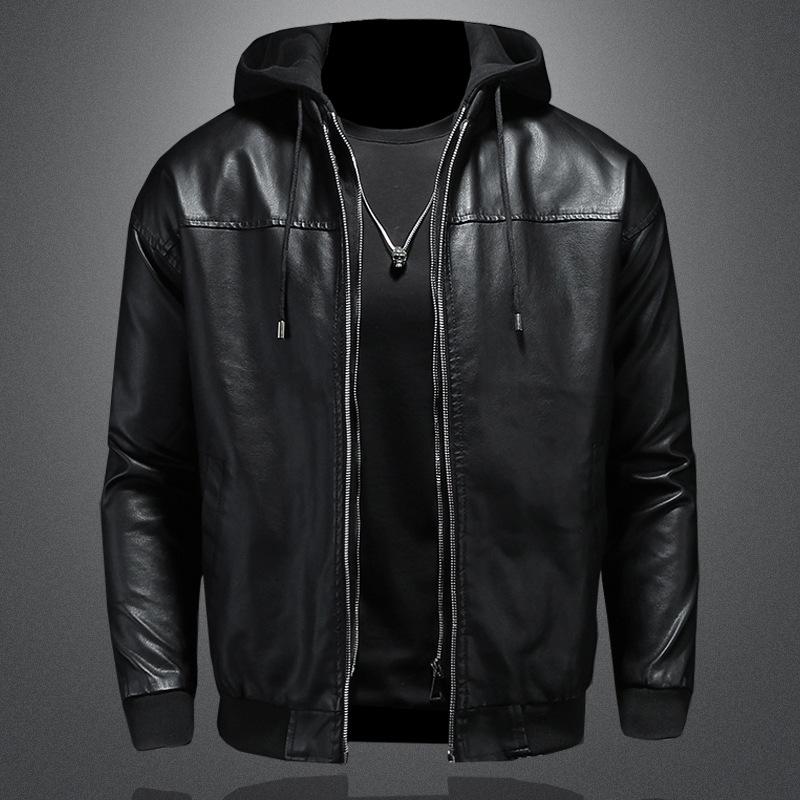 Leather jacket men's autumn and winter new casual hooded jacket handsome locomotive clothes cotton thickened men's jacket