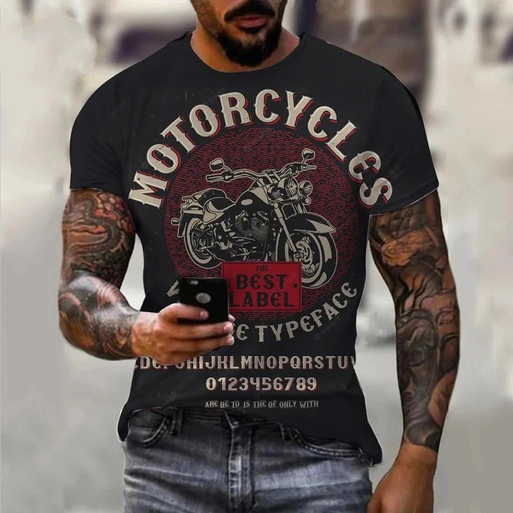 Summer Motorcycle Print Men's T-shirts Hip Hop Skulls Motor Streetwear Loose Short Sleeve Tops Punk Tee Shirts Men Clothing 6XL