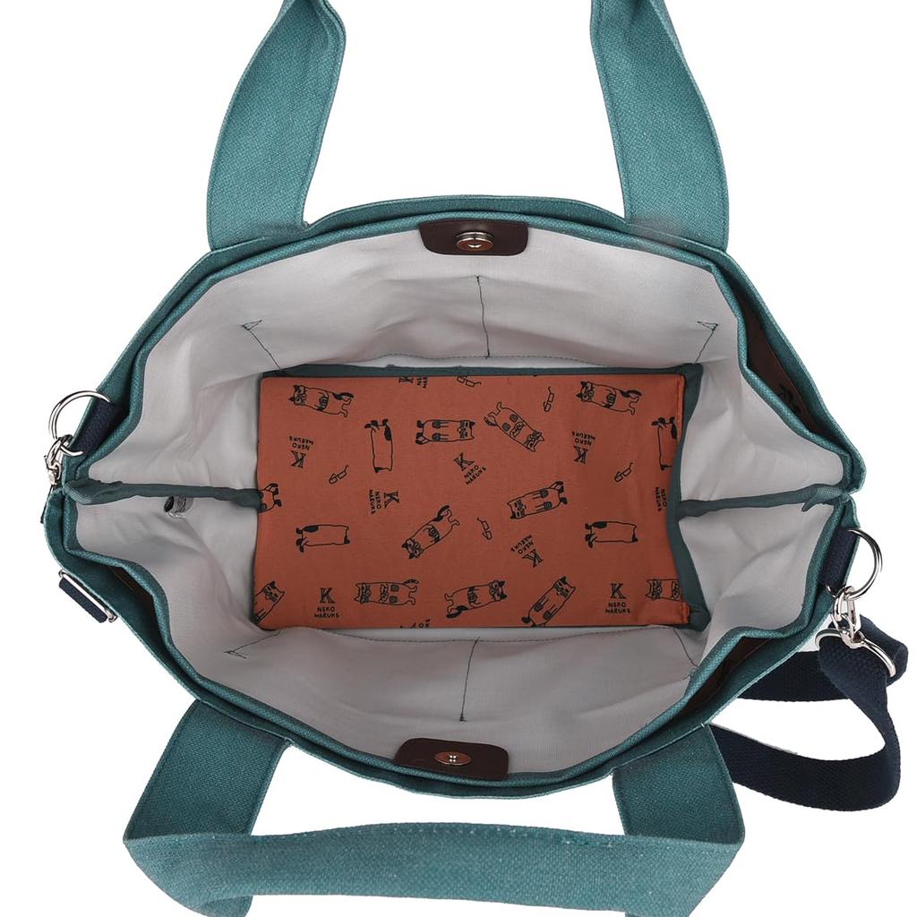 Kusguru Japan Nekomaruke 2-Way Separate Tote Bag for Women, 258510, Blue-Green