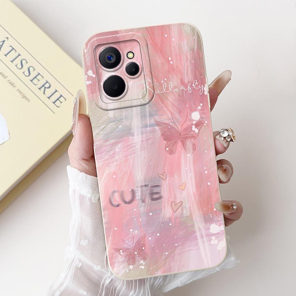 For Realme 9i Case Cool Fashion Flower Marble Sunset Soft Liquid Silicone Lens Protective Cover For Realme 9i 5G Realme9i Bumper