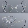Foldable Leg Geometric Myopia Glasses Metal No-Rim 1.61 index Anti-blue Light Rx Spectacles 0 -0.5 -0.75 To -6