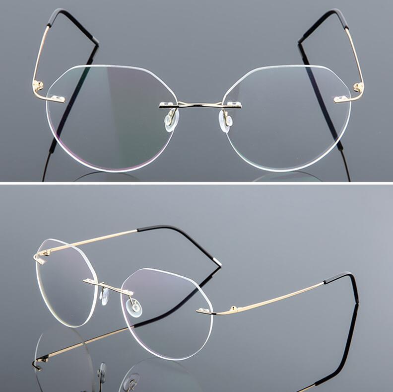 Foldable Leg Polygon Nearsighted Glasses Metal Rimless 1.61 index Anti-blue Light Prescription Spectacles 0 -0.5 -0.75 To -6 0
