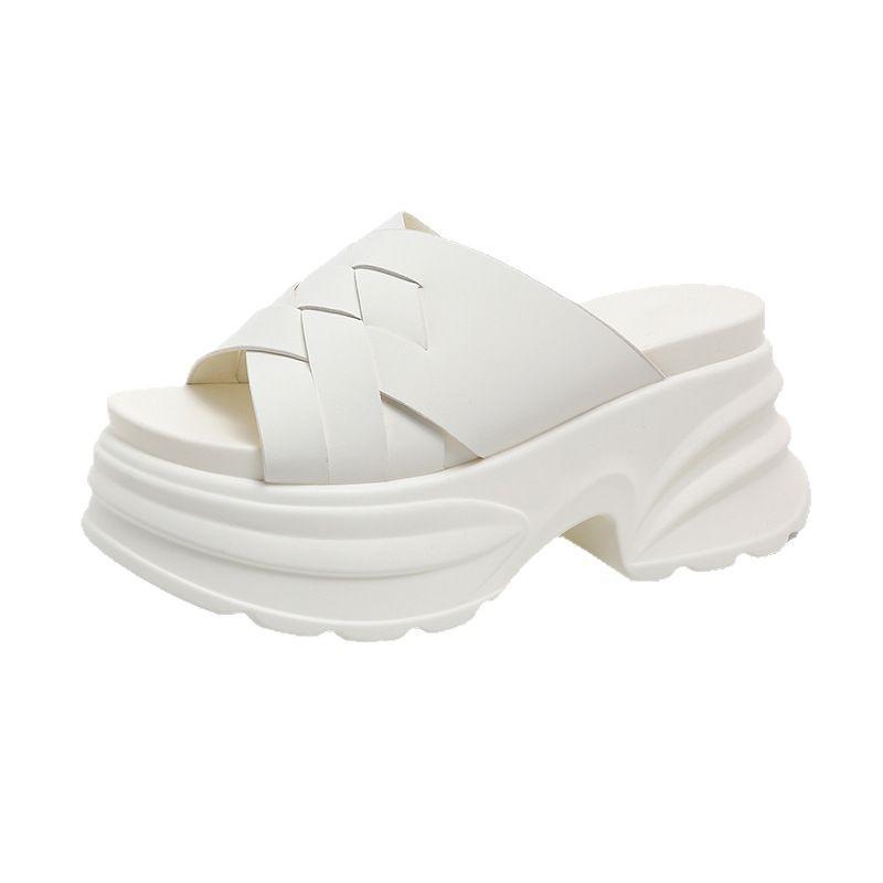 New Thick Heel Cool Slippers Women's Summer 2025 New Muffin Thick Bottom Hollowed Fish Mouth Slippers Fashion Flip