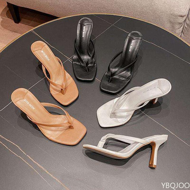 Luxury Black clip toe Sandals Ladies outdoor high-heel Slippers Fashion versatile flip flops Summer square head women's slippers