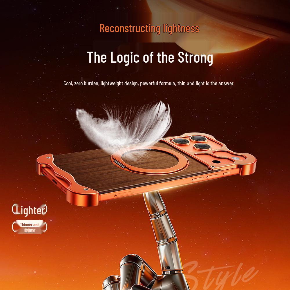 Alien 17 Pro Max Integrated Case with 360° Stand - Solid Wood & Metal, Magnetic Design for 16 Pro Max