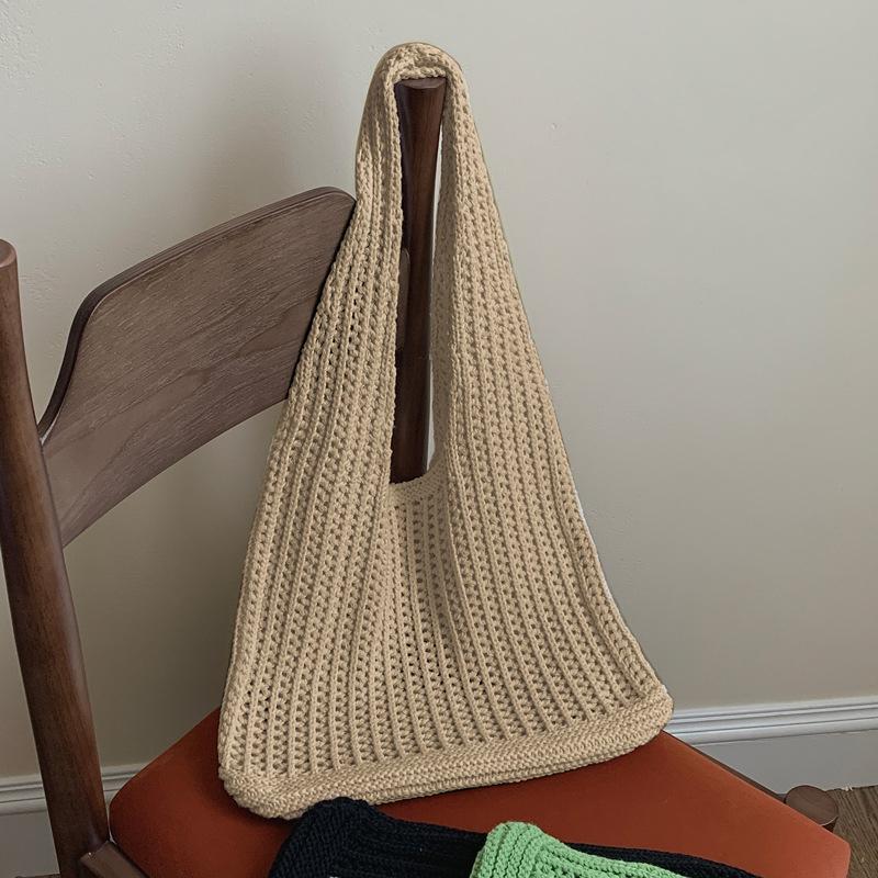 Casual Hollow Grids Knitting Shoulder Bag Large Capacity Multicolor Lightweight Bags Knitted Polyester Casual Tote Vacation