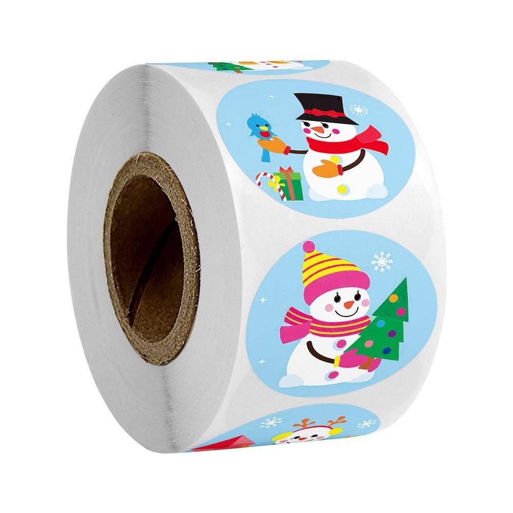 500pcs/roll Christmas Round Snowman Stickers Gift Packaging Sticker