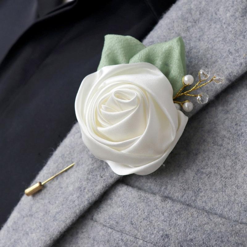 Artificial Rose Flower Set Elegant Silk Rose Boutonniere In Various Color for Wedding Ceremony and Parties