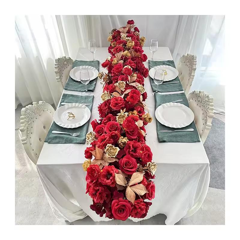 Uflower Atficial White Flower Row Runner Elegant Artificial Center Stage Background for Wedding Party Home Decoration