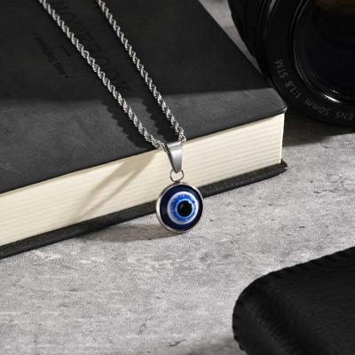Collares Turcos de Acero Inoxidable con Ojo Turco para Hombre, Collar con Colgante Redondo de Ojo Azul, Joyería de Collar Étnico