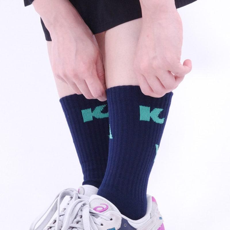 HANKY ALPHABET CREW SOCKS [Navy-Green]