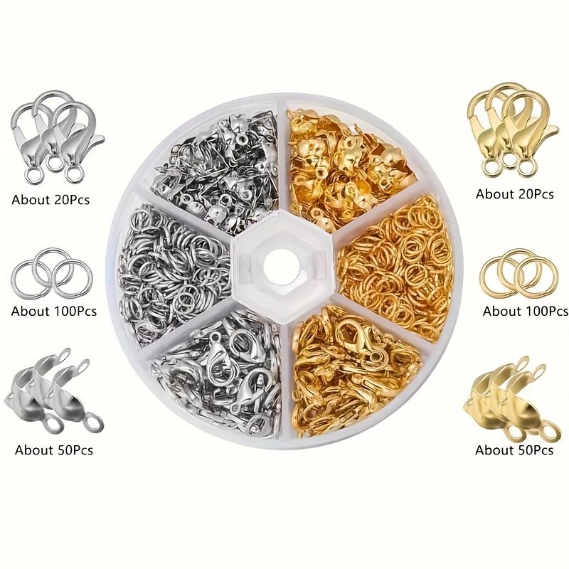 340pcs/box Massive Jewelry Making Starter Kit Premium Stainless Steel Lobster Clasp, End Pleat, and Essential DIY Craft Supplies