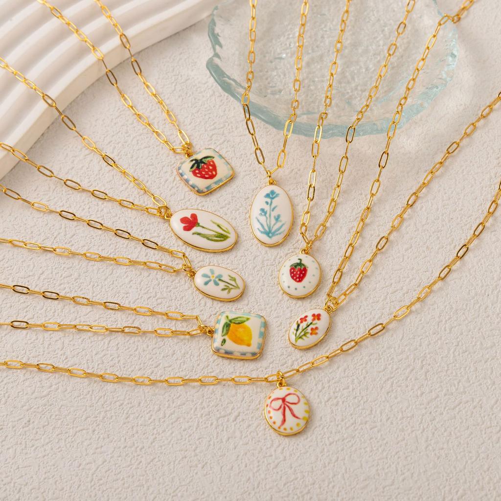 Niche Fresh Plant Series Necklace Diy Lemon Strawberry Bow Pendant Necklace Collarbone Chain