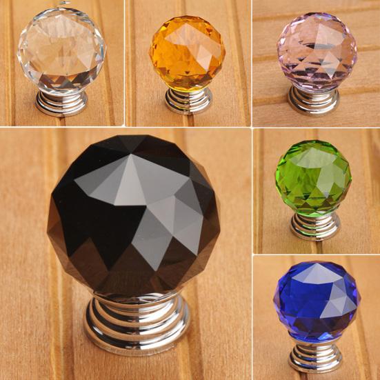 2Pcs 30mm Ball Shaped Crystal Glass Zinc Alloy Base Pull Handle Knob for Cabinet
