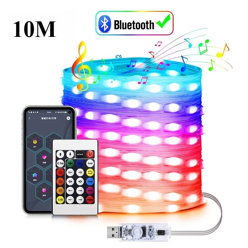 RGBIC USB 5V LED Sting Light Bluetooth Music APP WS2812 Programmable DIY Fairy Lights Birthday Party Garland Christmas Decor