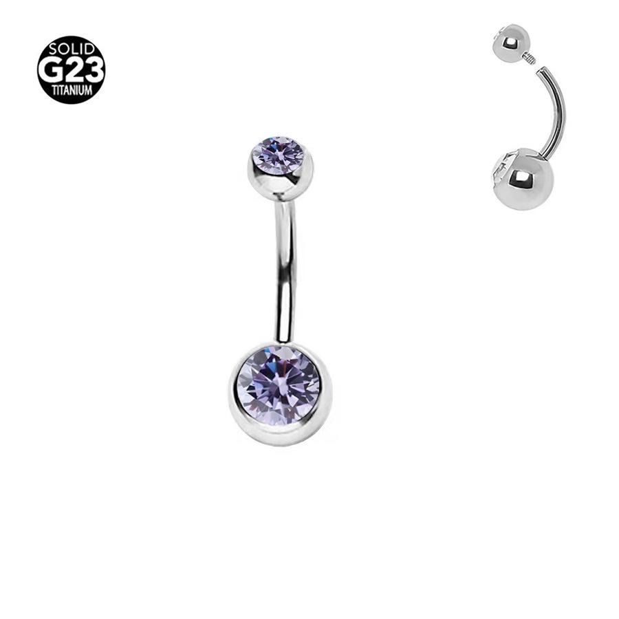 G23 Titanium Zircon Navel Ring: Internally Threaded F136 Alloy with Double Ball Diamond Design Piercing Jewelry.