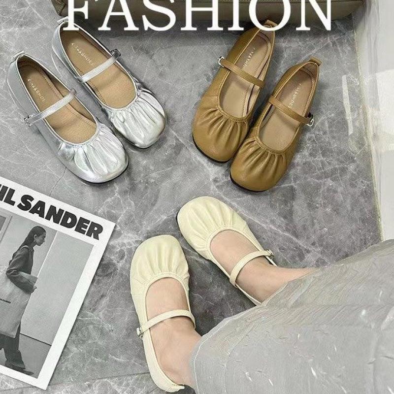 French Evening Wind Silver Mary Jane Shoes 2025 New Summer Temperament Fairy Grandma Shoes Flat Ballet