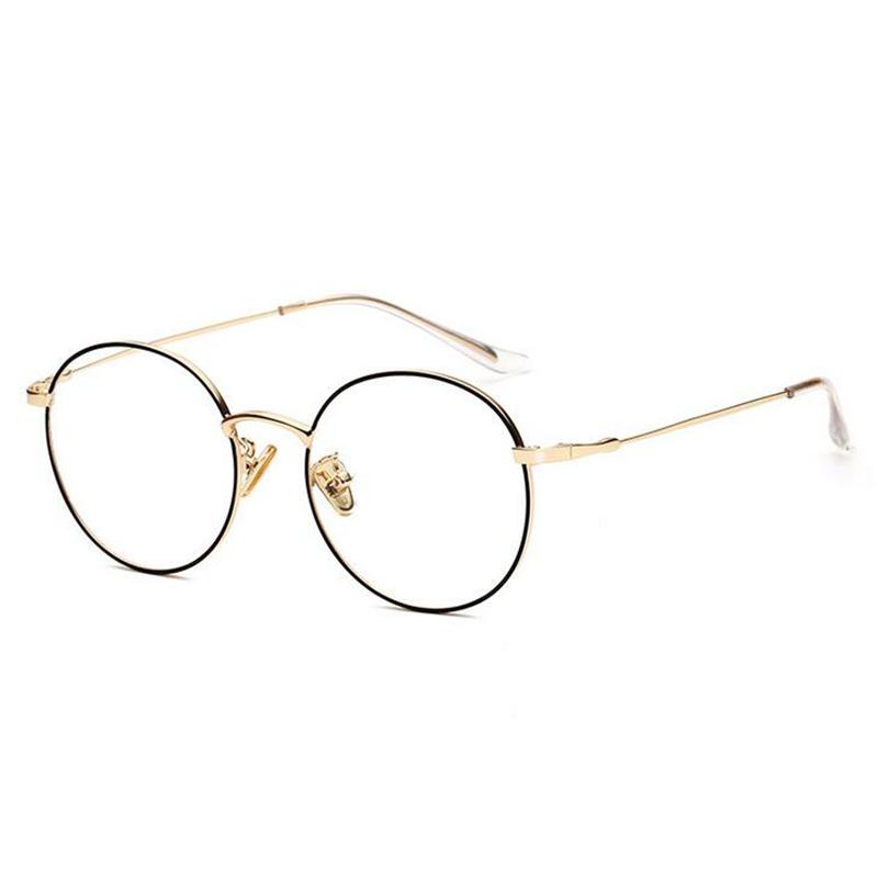 Metal Anti Blue Light Round Prescription Glasses for Women Men Students Myopia 0 to -6.0 Diopters