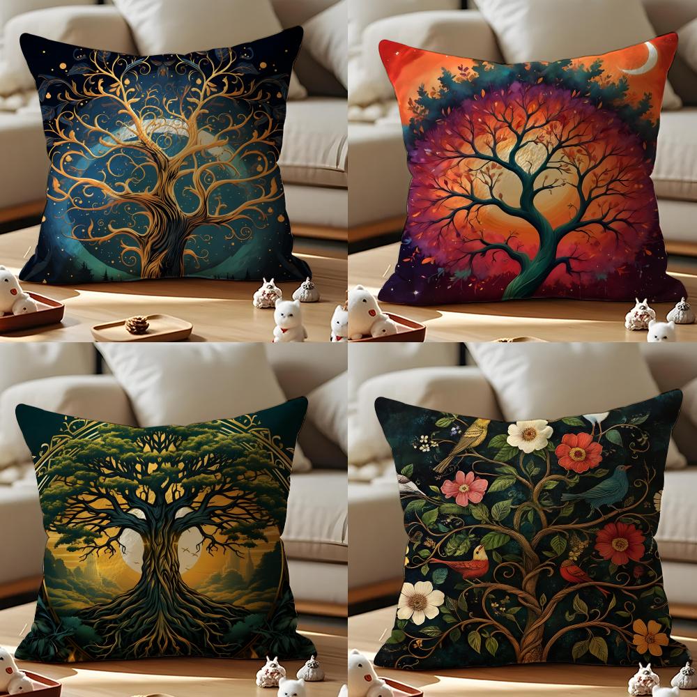Indian Tree Of Life Cushion Cover Anti-dustmite Pillowcase Invisible Zipper Silky Short Plush Sofa Cushion Cover