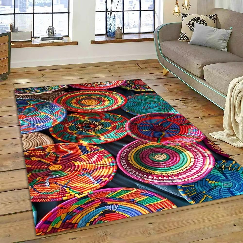 3D Etioopia Värviline Lilleline Kootud Kunstikorvid Mandala Vaip Vaip elutuppa Magamistuppa Kodukaunistus, Libisemisvastane diivanile Uksematt