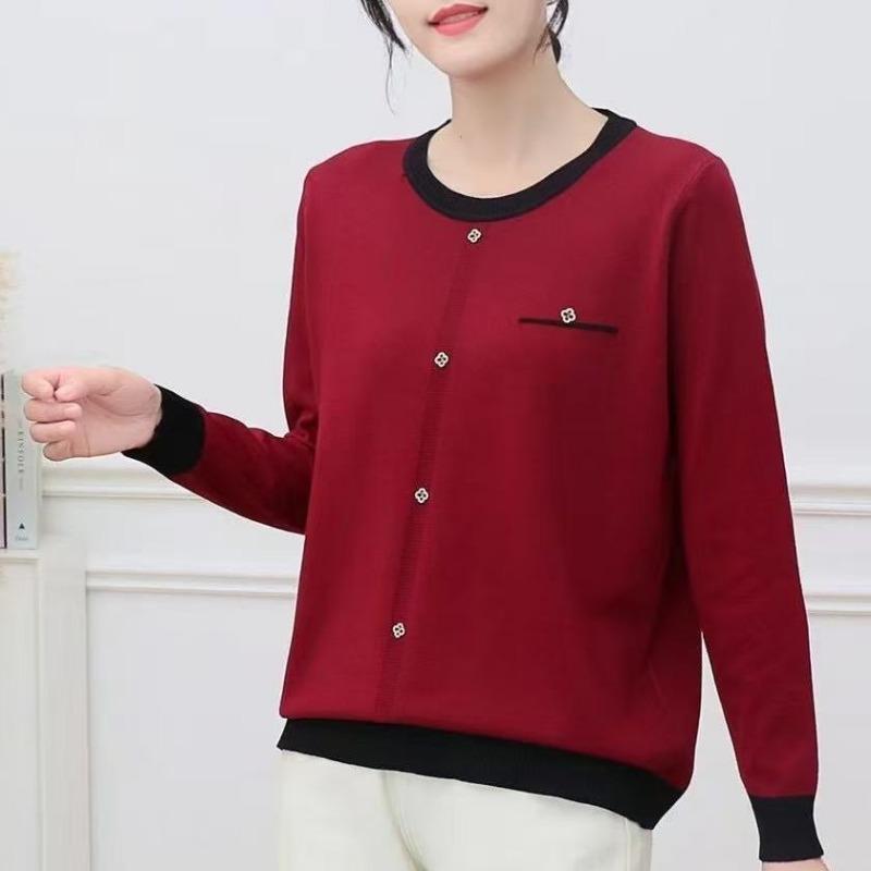 

New Round Neck Long-sleeved Tops for Mothers Loose Fashionable Style Knitted Sweaters M