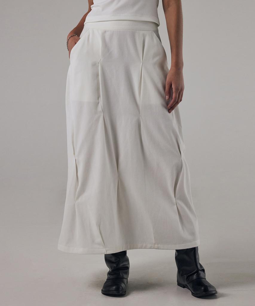 Teulimingbeodeu Bar-Tack Pleated 2-Way Fit Skirt [ White ]