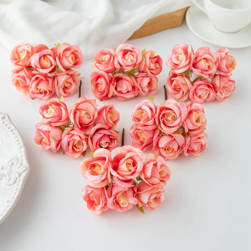 6 STÜCKE Kunstblume Seide Kleine Rose DIY Hochzeit Braut Halteblume Accessoire Heim Schlafzimmer Vasen Dekoration Weihnachtskranz
