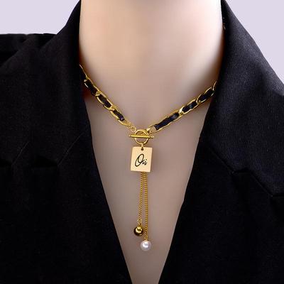 Braided Titanium Steel Necklace Clavicle Chain Leather Chain Necklace French High-end Light Luxury Women