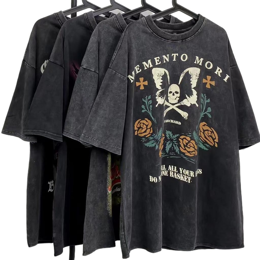 Y2K Vintage Gothic Skull Graphic Print T-Shirt Women Oversized Casual Pure Cotton Short Sleeve T shirt Streetwear Women Cropped Top