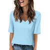 Women's Solid-color V Neck T Shirts Half Sleeve Tops Printed Casual Summer Tees T Shirt Blouse