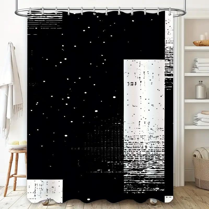 Black White Abstract Print Shower Curtain Modern Home Decor Bathroom Liner For Bathtub Size 180X240Cm / Black/White