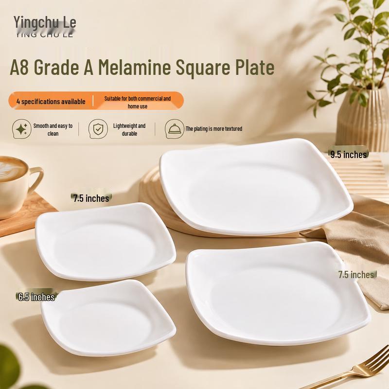 YingChule Commercial Melamine Square Flared Edge Plate 9.5 inch