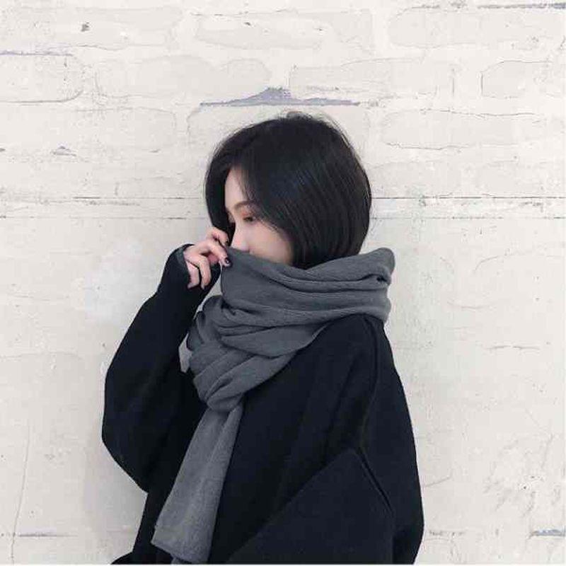 Damen Schicker Harajuku-Stil Grobstrickschal Winter Koreanischer Stil Vielseitig Verdickt Warm Halswärmer Einfarbig