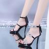 Sexy Pointy Water Drill Stiletto Shoes Sequins Show Thin Nightclub Word with Sandals Party Women's Shoes Box