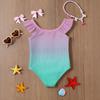 Girls One Piece Swimsuit Gradient Print Sleeveless Ruffle Shoulder Swimwear Summer Beachwear Kids Bathing Suit