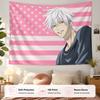 Capelli Bianchi Satoru G-Gojo Ragazzo Anime Arazzo Stampa Piatta Bandiera USA Rosa Appeso a Parete Per Camera da Letto Fresca Arredamento Dormitorio Estetico Regalo Uomo