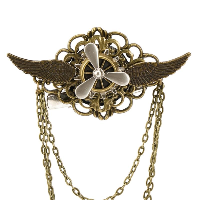 Gothic Wing Vintage 3D Chain Brooch And Hair Clip Multipurpose Alloy Accessory For Costume Parties