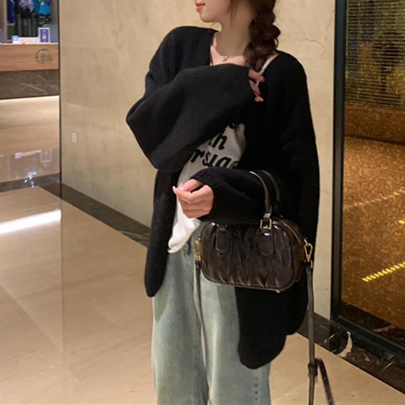 

Новый мягкий восковой молочный фуфу ленивый стиль круглый вырез модный универсальный свободный кардиган на одной пуговице вязаная куртка женская one size fits all