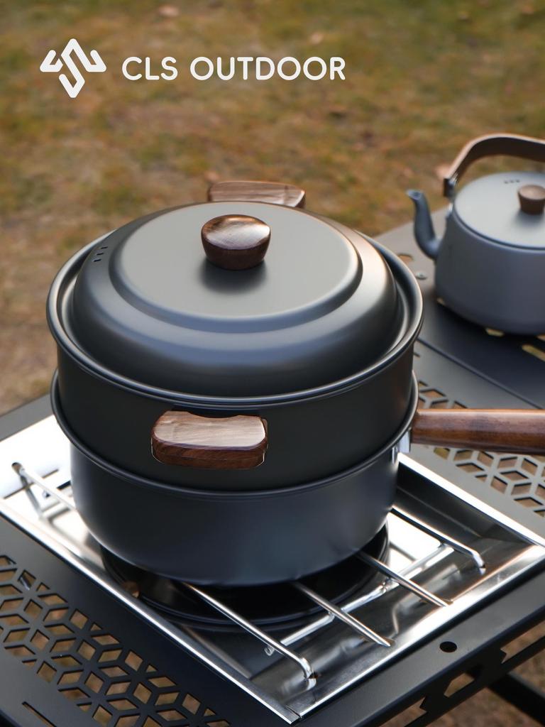 CLS Portable Outdoor Cookware Set: 3L Steamer, Frying Pan, BBQ & Camping Soup Pot for Self-Driving Tours