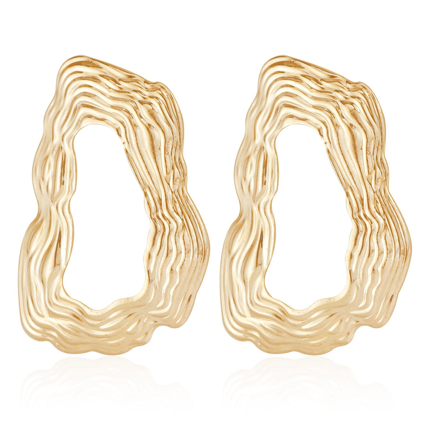 

European and American ins style fashion trend design feeling water ripple earrings girl, simple irregular circle stud earrings золотий