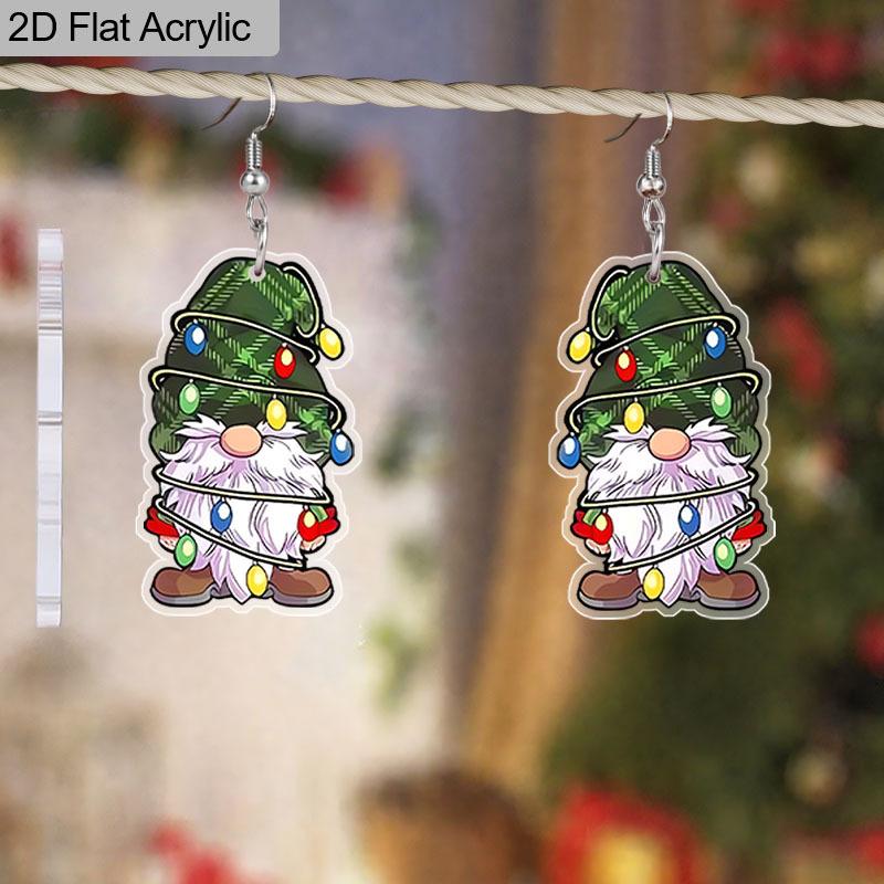 2D Flat Christmas Earrings Green Gnome Earrings for Women Cute Cartoon Christmas Acrylic Dangle Earrings Holiday Party Costume Jewelry Set