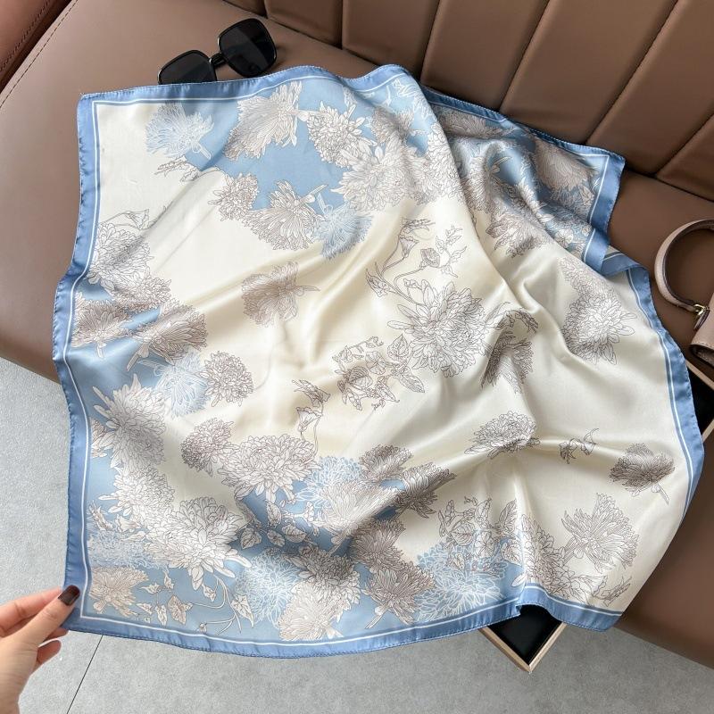 Silk scarf 71 * 71 imitation silk square scarf Korean atmosphere neck silk scarf flower pattern flower polka dot scarf