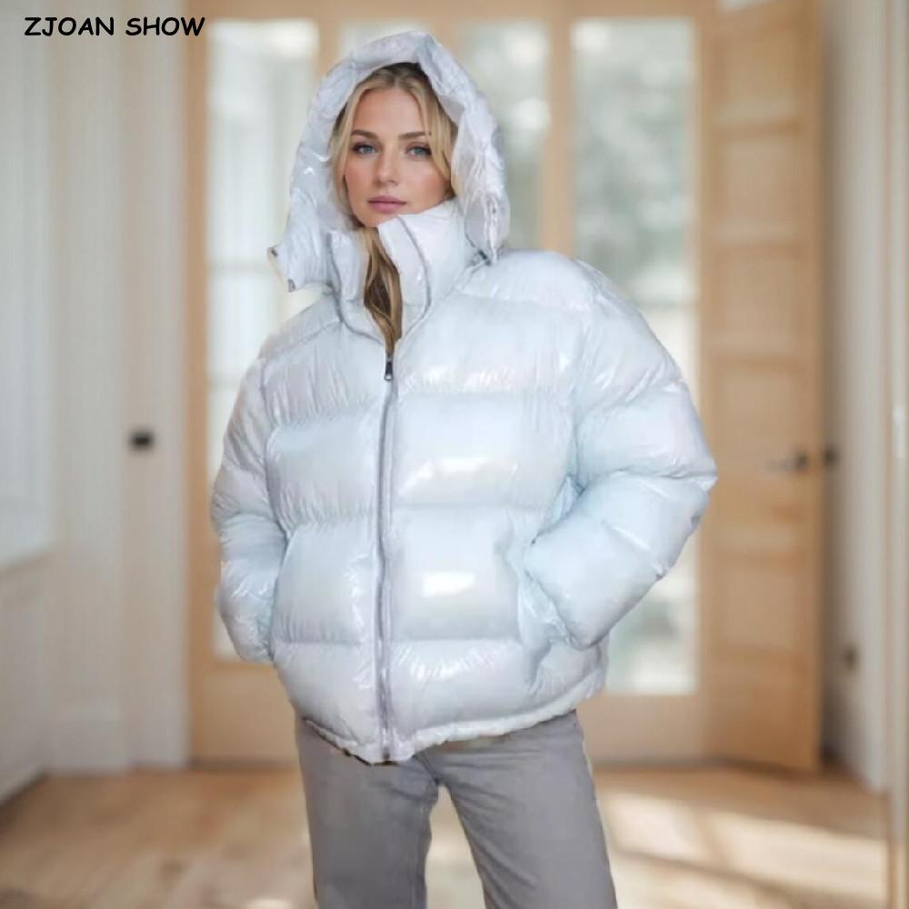 Wintermode Damen Helles Hellblau Reißverschluss Brot Parka Mantel Damen Stehkragen Abnehmbare Kapuze Langarm Oberbekleidung
